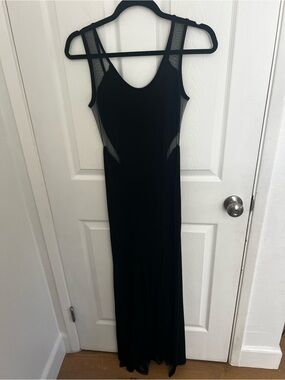 MALLOY Black Maxi Dress with Sheer Mesh Insets